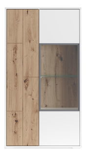 Vitrine klein mit Holz- und Weißelementen, Frontansicht