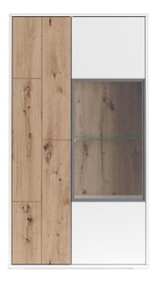 Vitrine klein mit Holz- und Weißelementen, Frontansicht