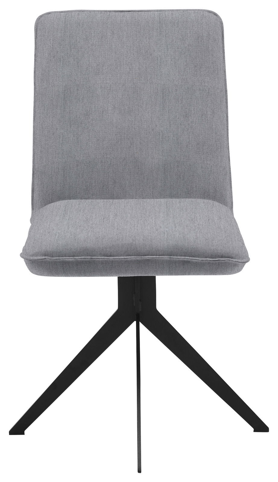 Moderner grauer Stuhl mit schwarzem Metallgestell, Frontalansicht
