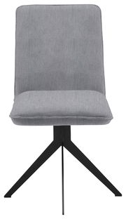 Moderner grauer Stuhl mit schwarzem Metallgestell, Frontalansicht