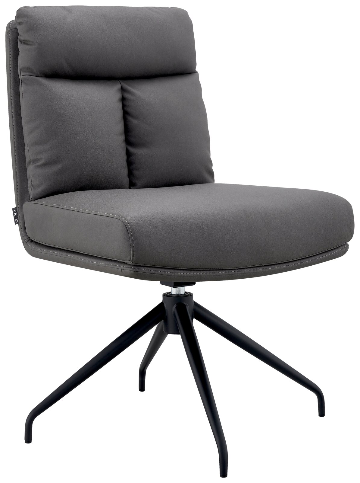 Novel Stuhl EMMA Grauer Stuhl mit gepolsterter Rückenlehne und Sitzfläche, seitliche Perspektive