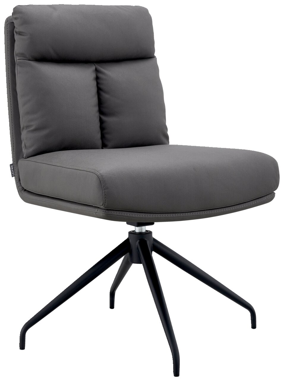 Novel Stuhl EMMA Grauer Stuhl mit gepolsterter Rückenlehne und Sitzfläche, seitliche Perspektive