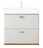 Moderner Waschtischunterschrank in Weiß mit zwei Schubladen, frontal abgebildet.