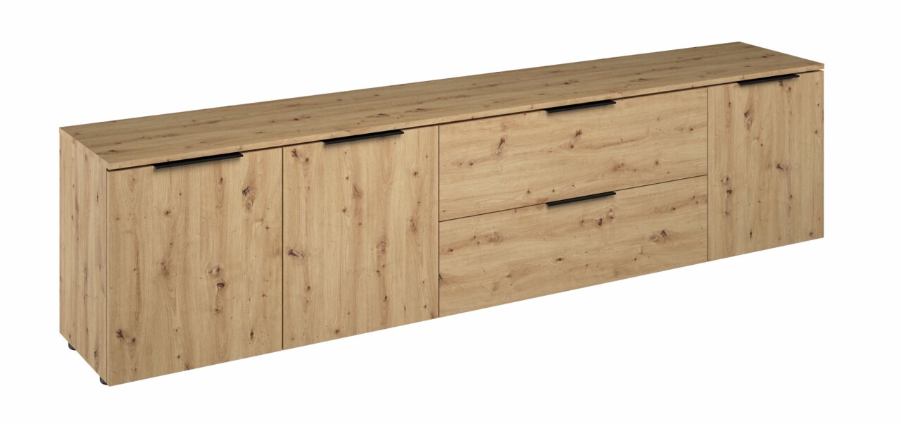 XL TV-Lowboard aus Holz in Eichenoptik, seitliche Perspektive