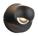 Moderne schwarze Wandleuchte CANNON mit kugelförmigem Design, seitliche Perspektive