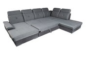 Graues Ecksofa in U-Form mit verstellbaren Rückenlehnen, aus der Vogelperspektive fotografiert.