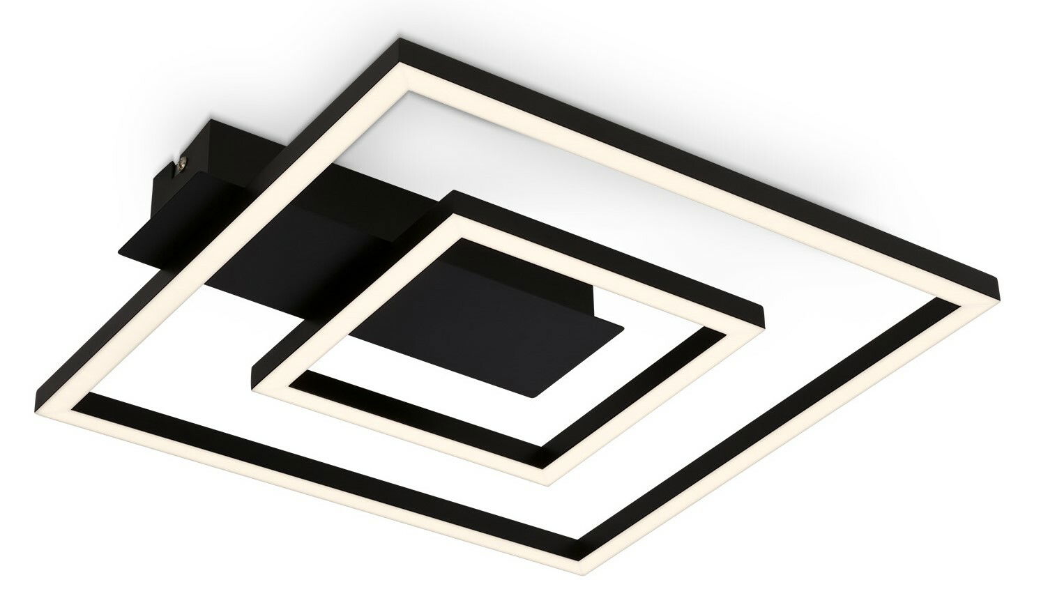 Moderne LED Deckenleuchte in Schwarz mit geometrischem Design, seitliche Perspektive