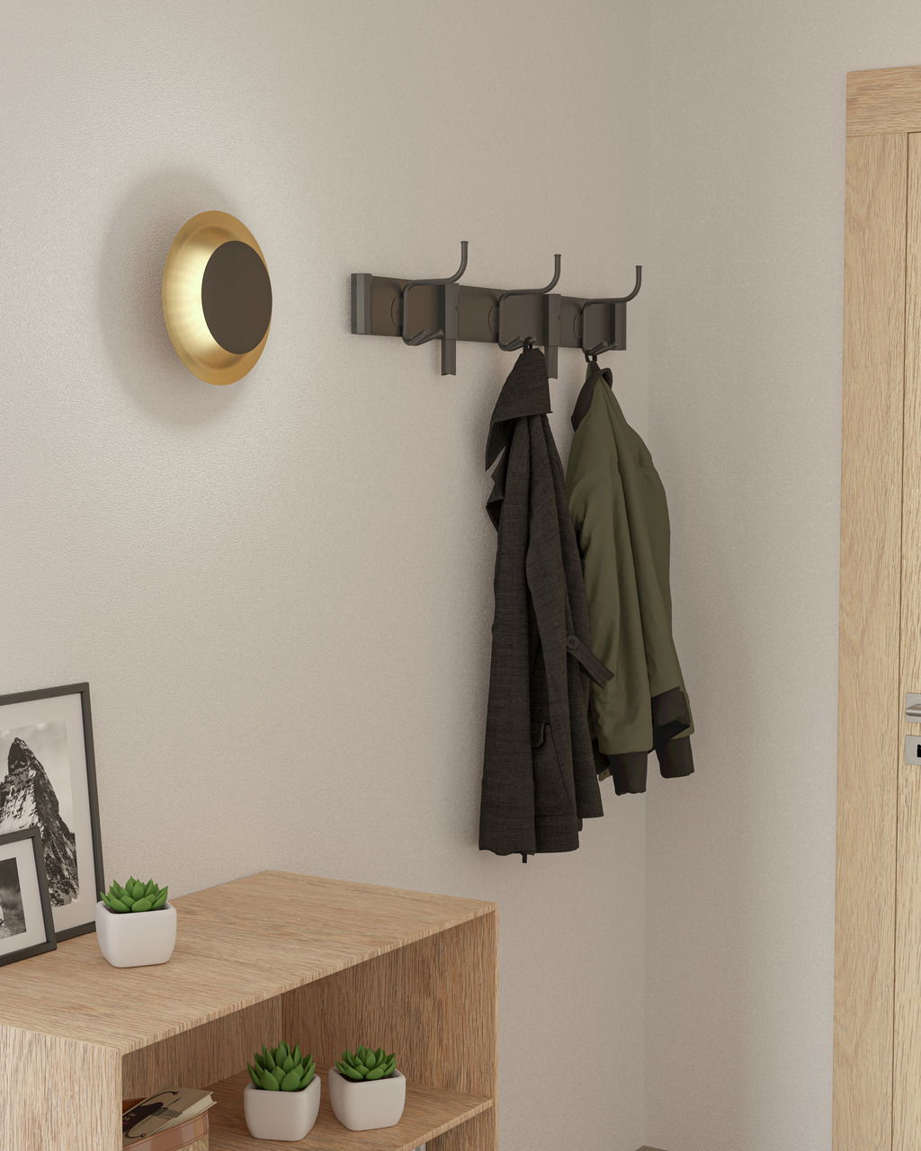 Eglo Leuchten Wandleuchte TOCINA Goldene Wandleuchte TOCINA in einem modernen Flur, seitliche Perspektive.