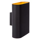Schwarze, ovale Wandleuchte Lucide OVALIS mit goldener Innenseite, seitliche Perspektive