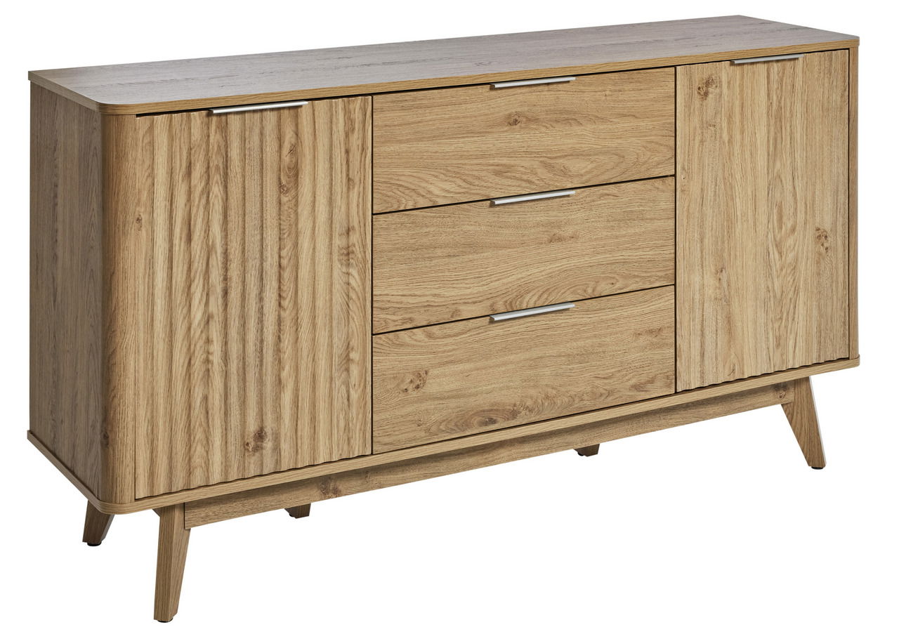 Jahnke Sideboard WAVE Holz-Sideboard mit zwei Türen und drei Schubladen, aus schräger Perspektive fotografiert