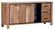 Houten dressoir met twee deuren en drie lades, zijaanzicht