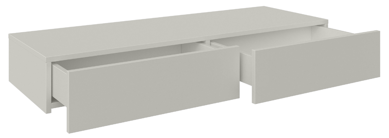Wandkonsole mit zwei geöffneten Schubladen, seitliche Perspektive