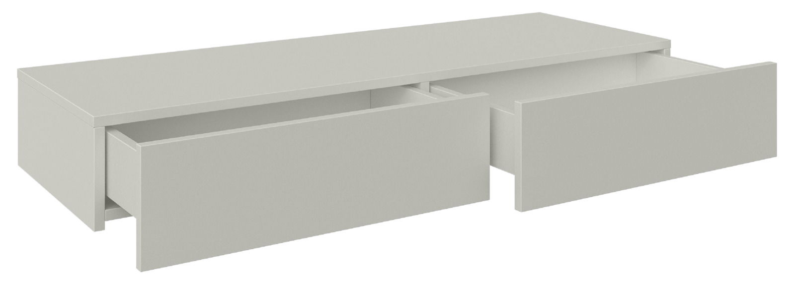 Wandkonsole mit zwei geöffneten Schubladen, seitliche Perspektive