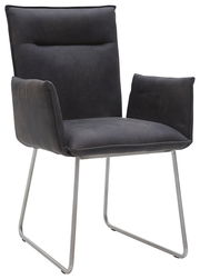 Moderner Sessel Valnatura Serie SCALA in dunklem Stoffbezug mit Metallgestell, seitliche Perspektive