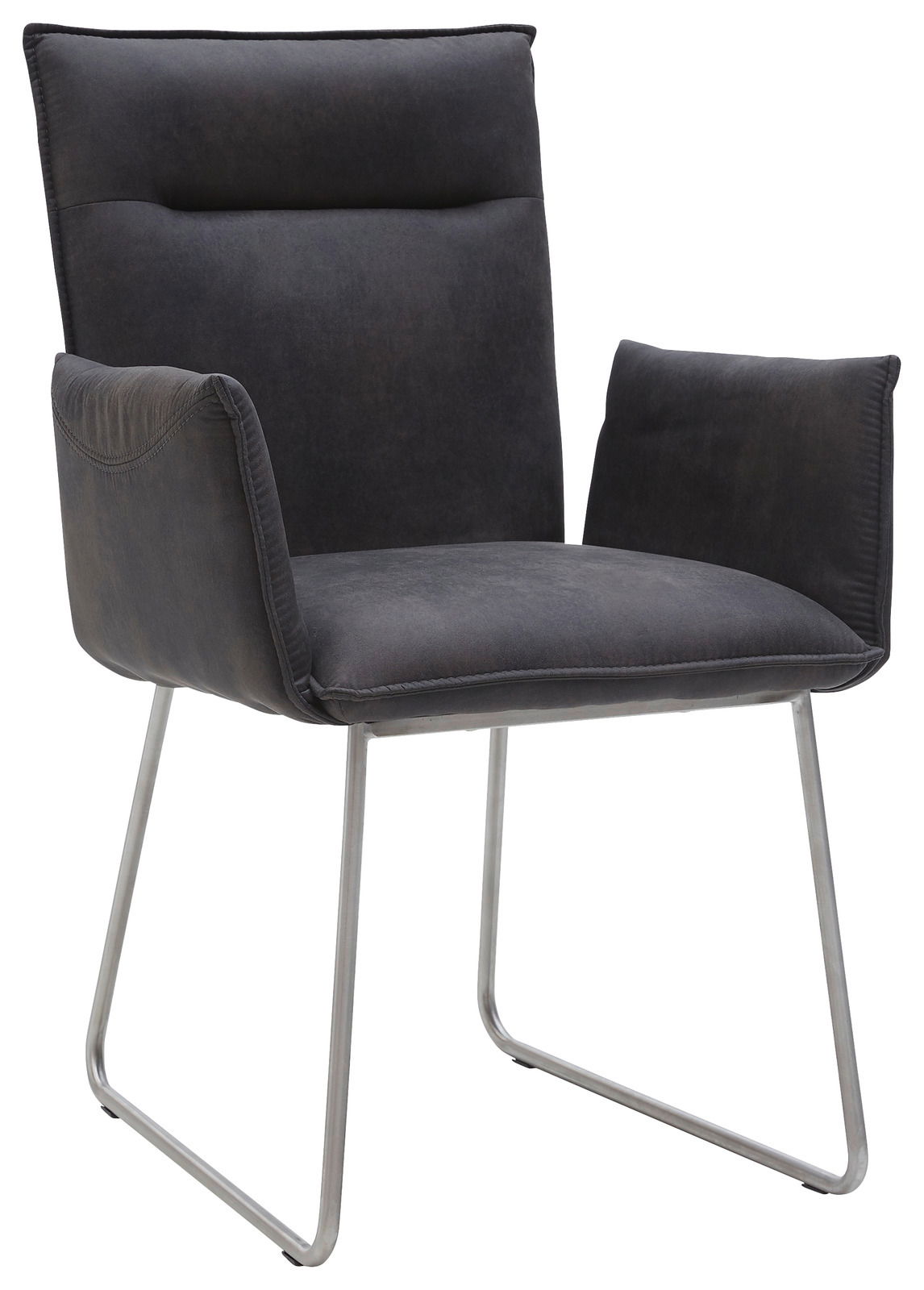 Moderner Sessel Valnatura Serie SCALA in dunklem Stoffbezug mit Metallgestell, seitliche Perspektive