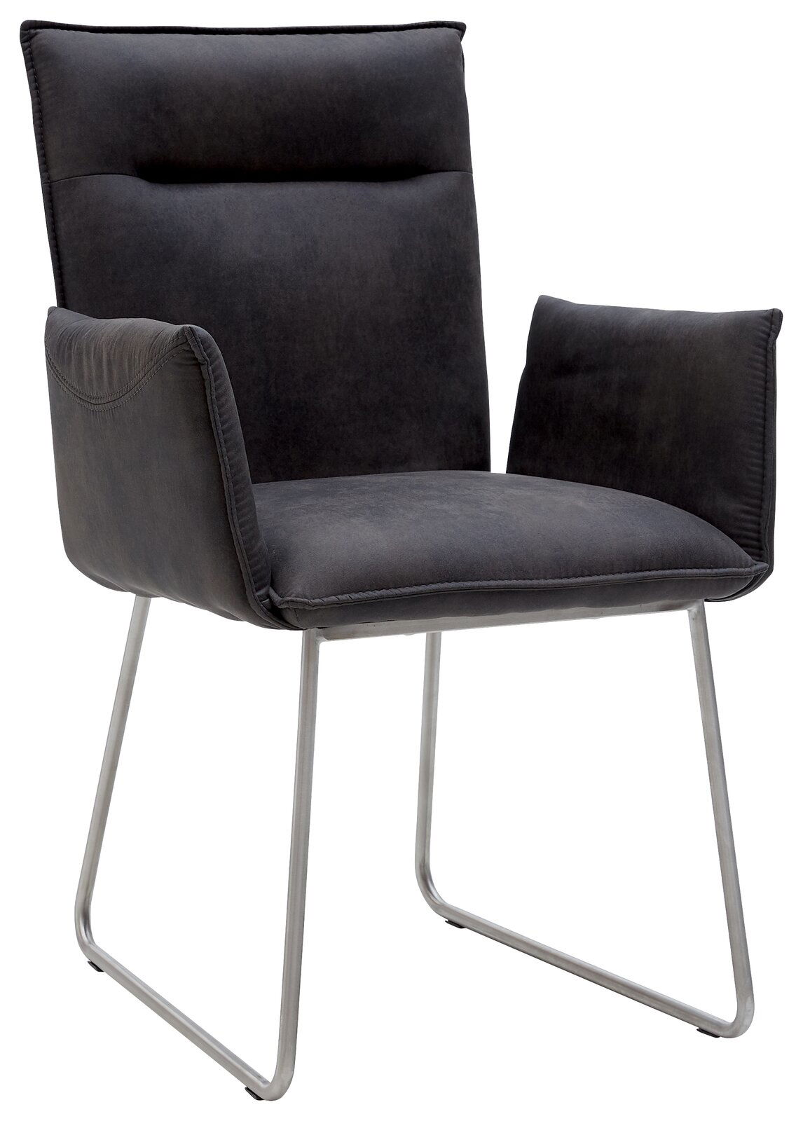 Moderner Sessel Valnatura Serie SCALA in dunklem Stoffbezug mit Metallgestell, seitliche Perspektive