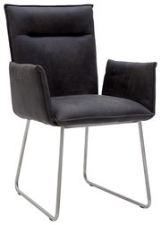 Moderner Sessel Valnatura Serie SCALA in dunklem Stoffbezug mit Metallgestell, seitliche Perspektive