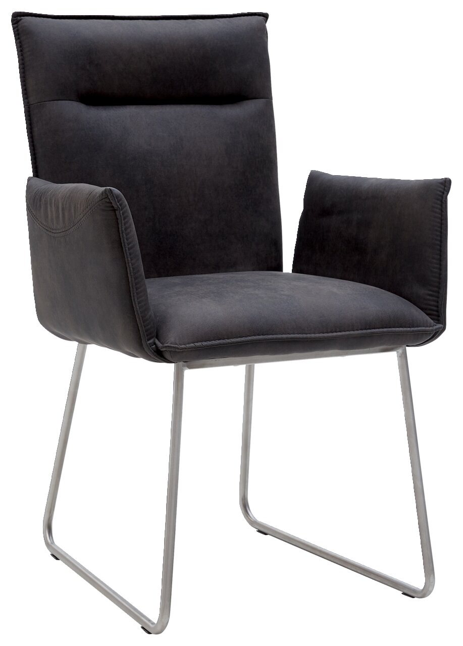 Moderner Sessel Valnatura Serie SCALA in dunklem Stoffbezug mit Metallgestell, seitliche Perspektive