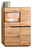 Hochwertiges Highboard aus Holz mit Beleuchtung, Bücher und Geschirr, frontale Ansicht