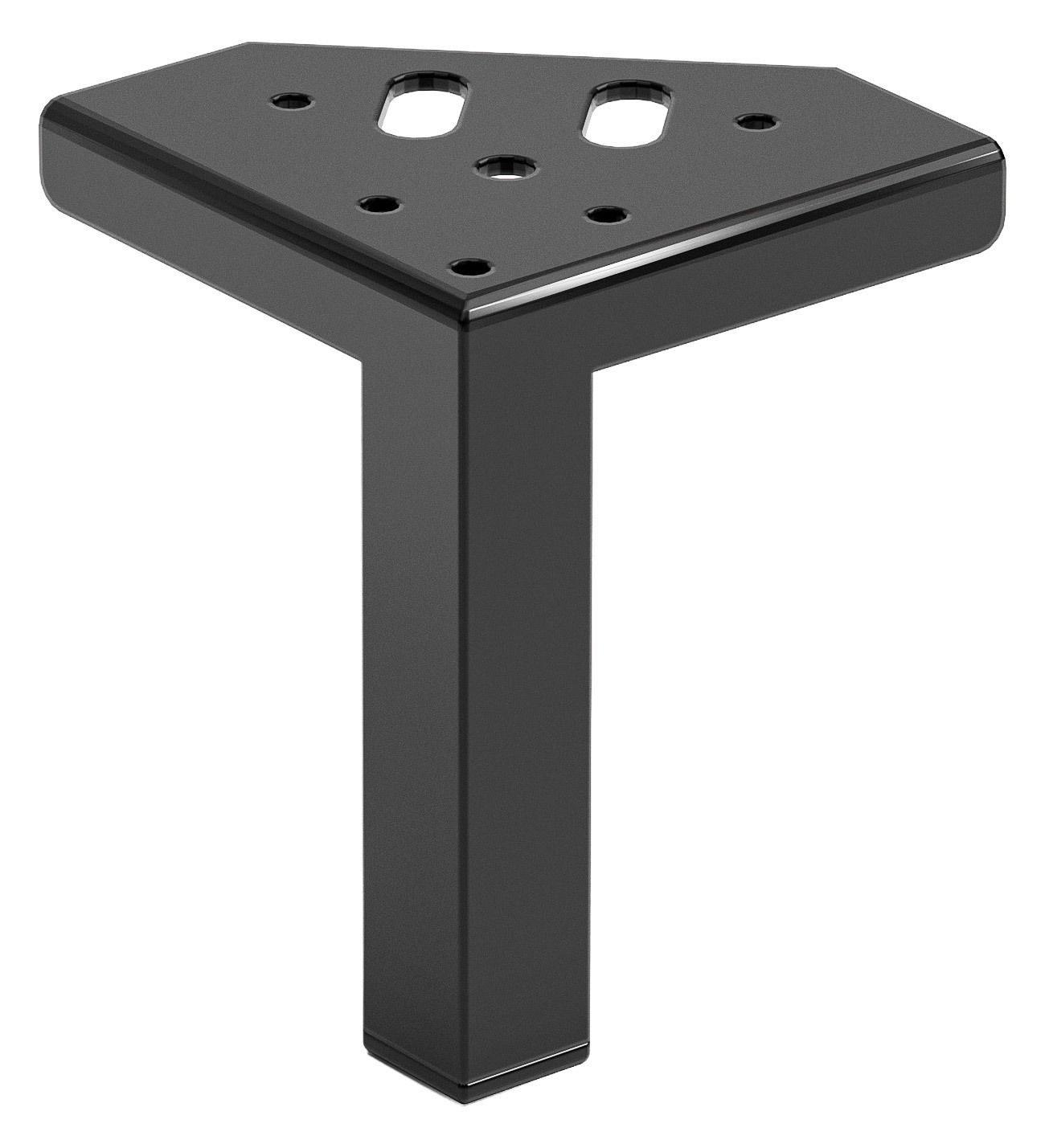 XORA Fuss-Set 4-tlg. Schwarzes, dreieckiges Möbelbein aus Metall mit mehreren Befestigungslöchern, seitliche Perspektive