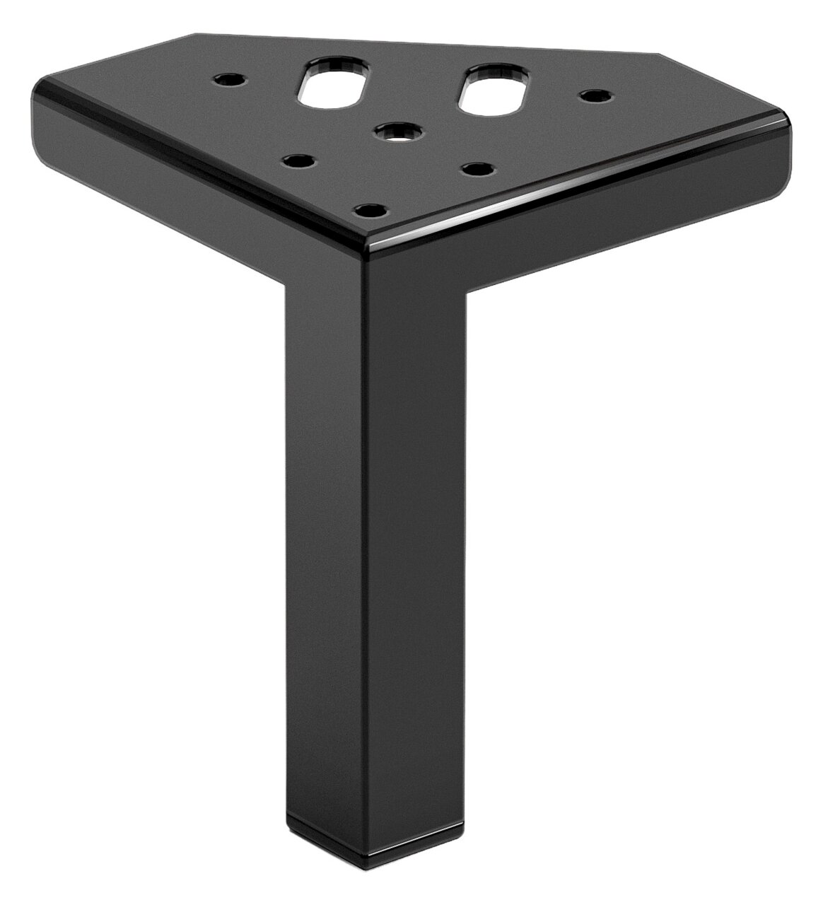 XORA Fuss-Set 4-tlg. Schwarzes, dreieckiges Möbelbein aus Metall mit mehreren Befestigungslöchern, seitliche Perspektive