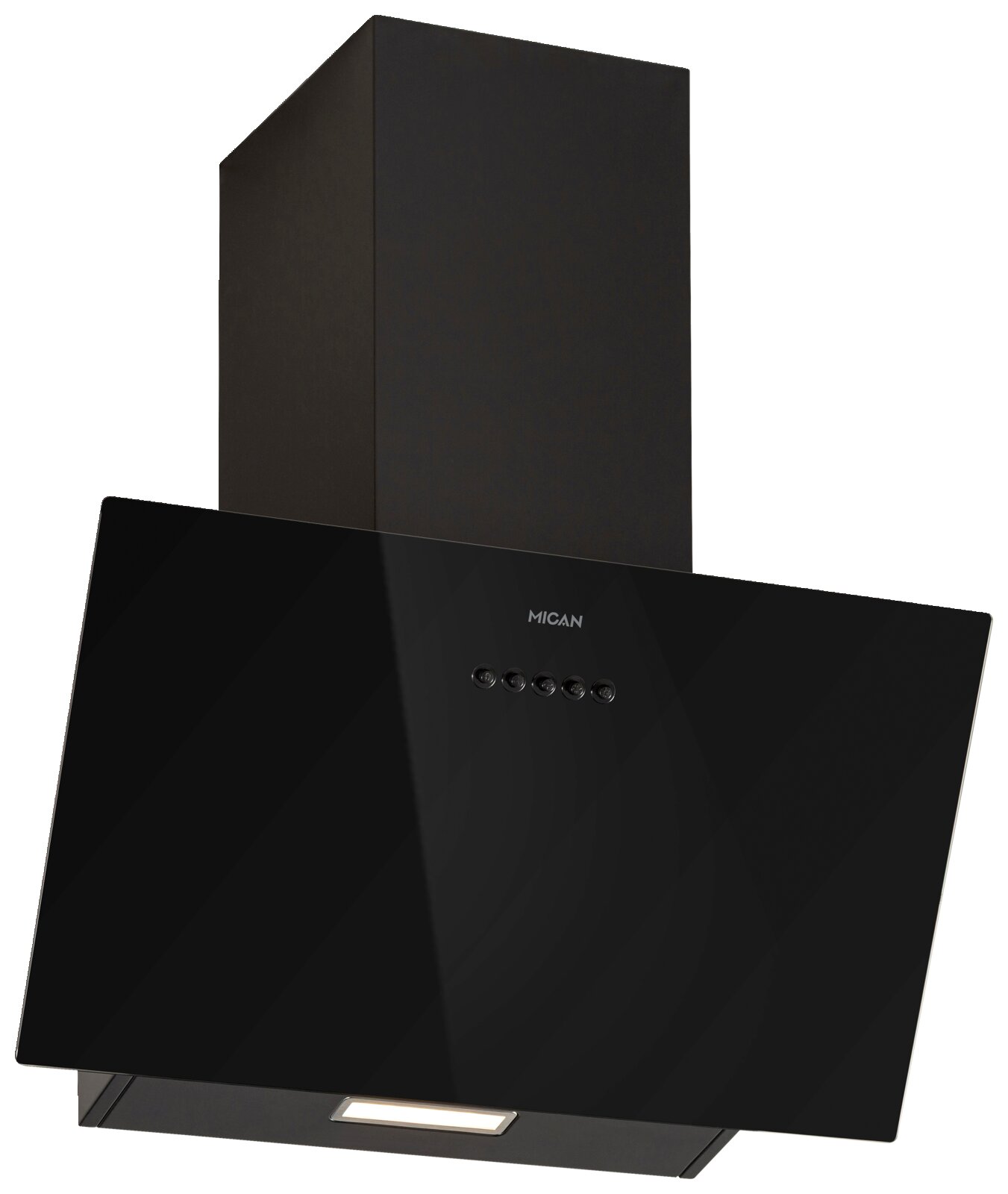 Moderne schwarze Dunstabzugshaube mit schrägem Design, Vorderansicht