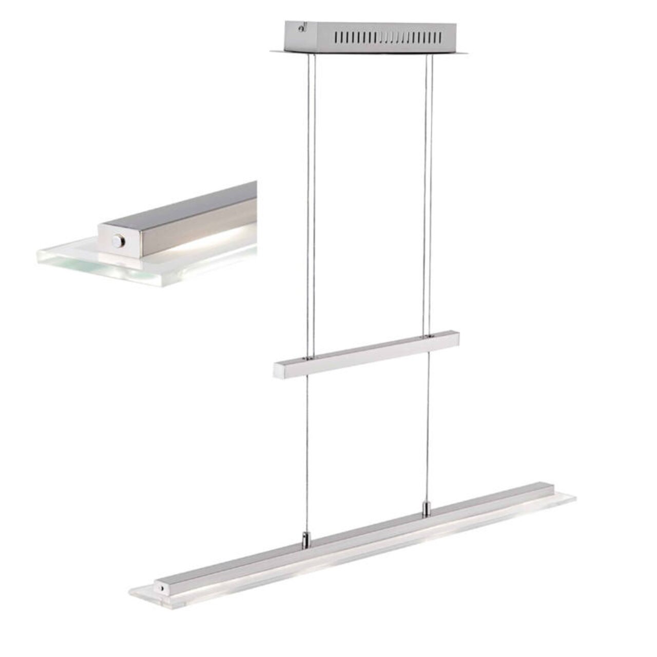 Moderne Pendelleuchte aus Metall in minimalistischem Design, seitliche Perspektive