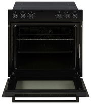 Einbauherd-Set in Frontalansicht mit geöffneter Tür und sichtbarem Innenraum.