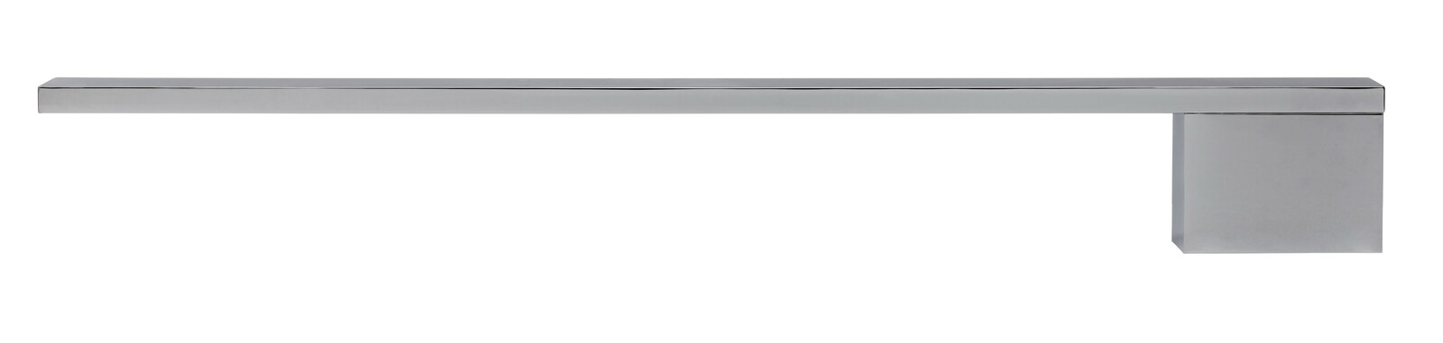 Moderner, rechteckiger Handtuchhalter aus Metall in seitlicher Perspektive.