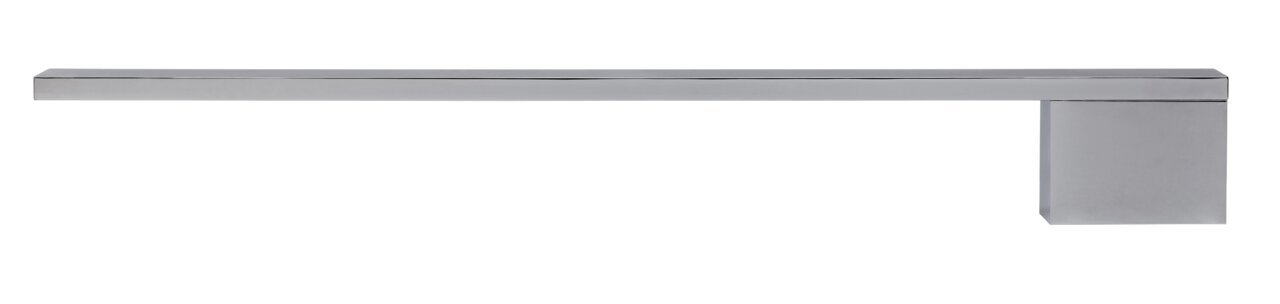 Moderner, rechteckiger Handtuchhalter aus Metall in seitlicher Perspektive.