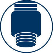 Symbol eines Wasser sparenden Duschkopfs, seitliche Ansicht