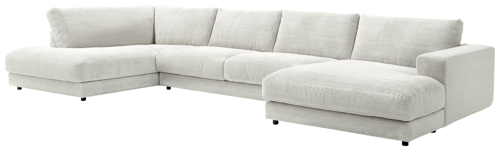 Lounge Handmade Wohnlandschaft LH-SAMBIA Großes, hellgraues Ecksofa mit U-Form, aus einer leicht erhöhten Perspektive fotografiert.