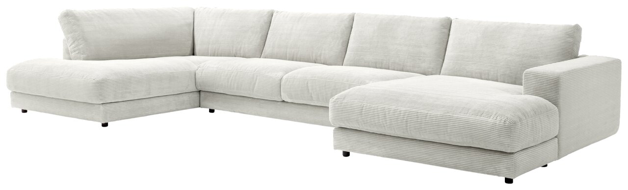 Lounge Handmade Wohnlandschaft LH-SAMBIA Großes, hellgraues Ecksofa mit U-Form, aus einer leicht erhöhten Perspektive fotografiert.