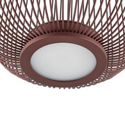 Runde Deckenleuchte in Kupferoptik mit drahtigem Korb-Design und weißem Diffusor, Ansicht von unten (Untersicht)