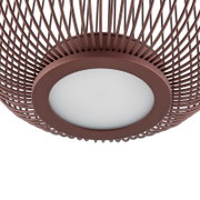 Runde Deckenleuchte in Kupferoptik mit drahtigem Korb-Design und weißem Diffusor, Ansicht von unten (Untersicht)