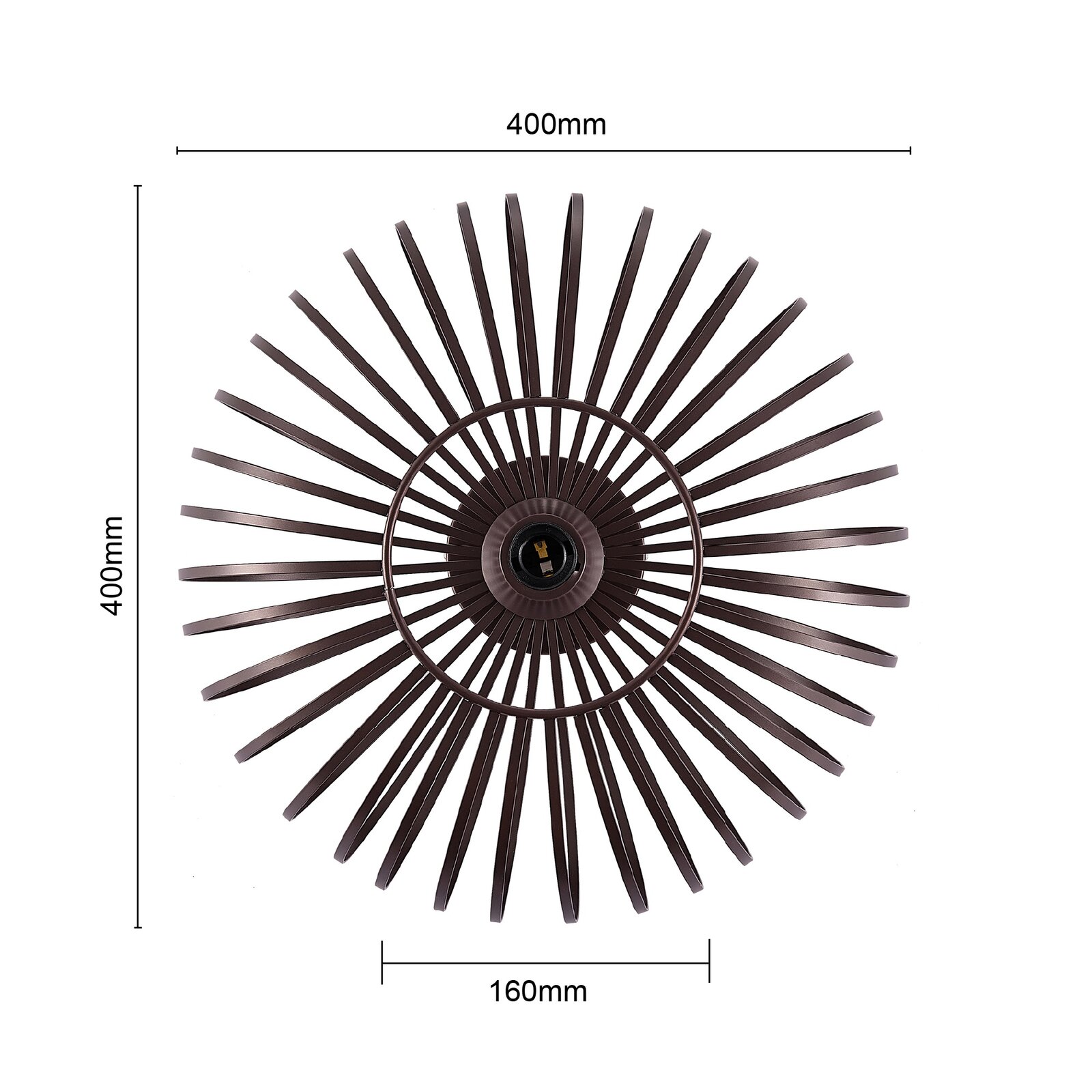 Deckenleuchte mit radialem Design aus der Vogelperspektive, Durchmesser 400mm, Tiefe 160mm