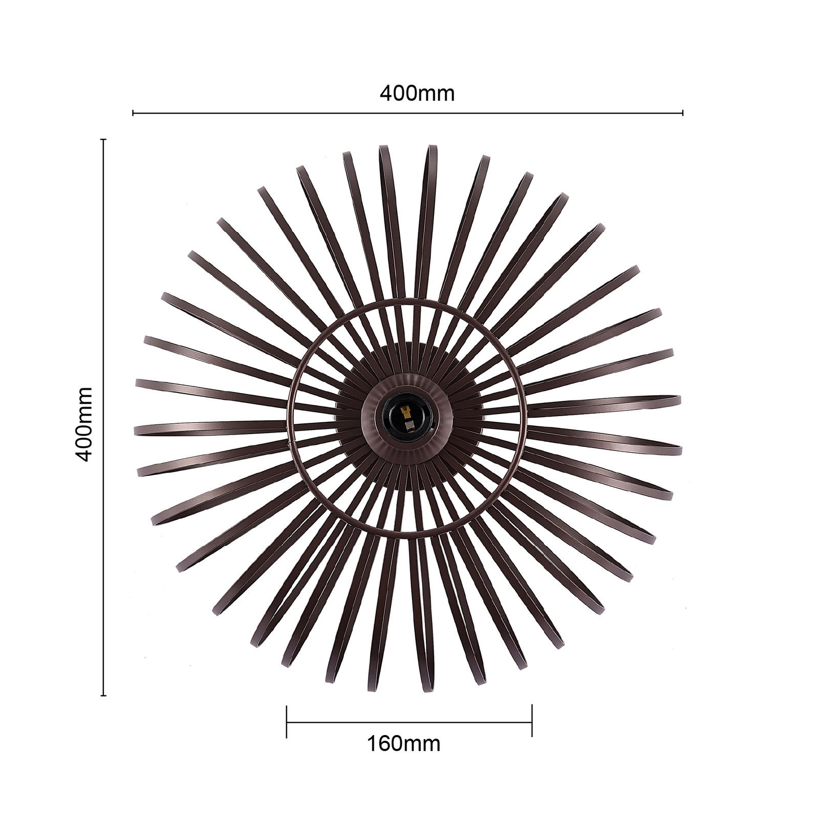 Deckenleuchte mit radialem Design aus der Vogelperspektive, Durchmesser 400mm, Tiefe 160mm