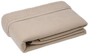 Beige gefaltete Chenille Wohndecke mit flauschiger Innenseite, seitliche Perspektive
