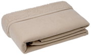 Beige, geplooide chenille-woondeken met zachte binnenkant, zijaanzicht