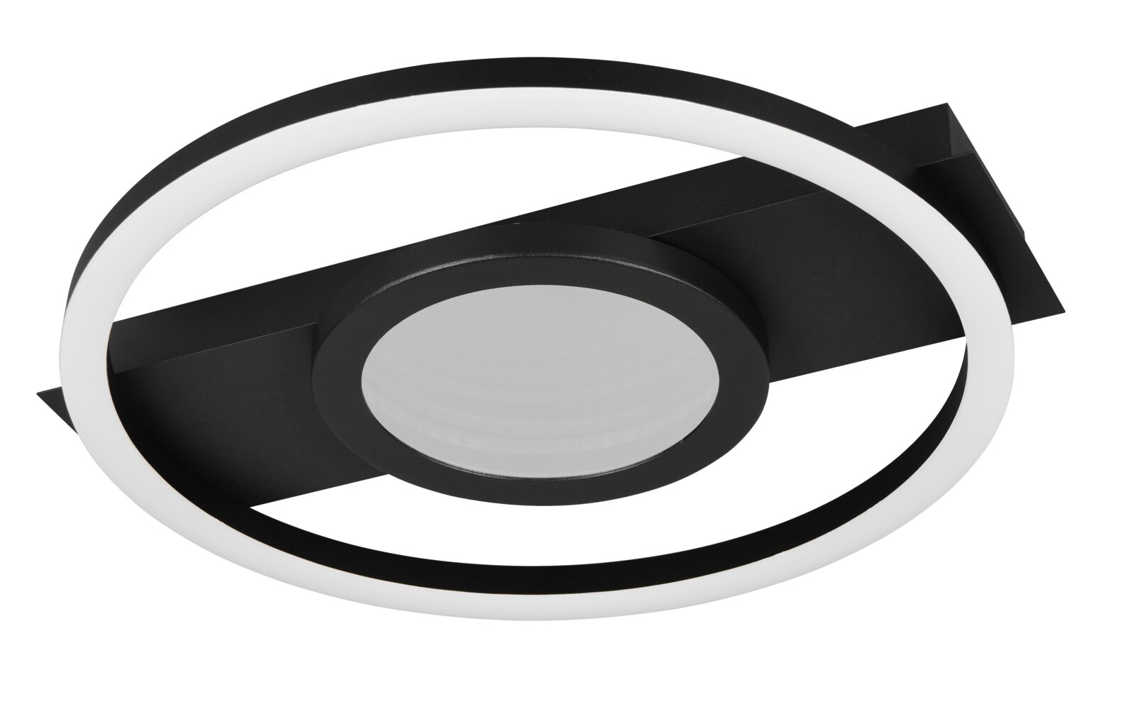 Moderne plafondlamp in zwart met een cirkelvormig ontwerp, zijaanzicht