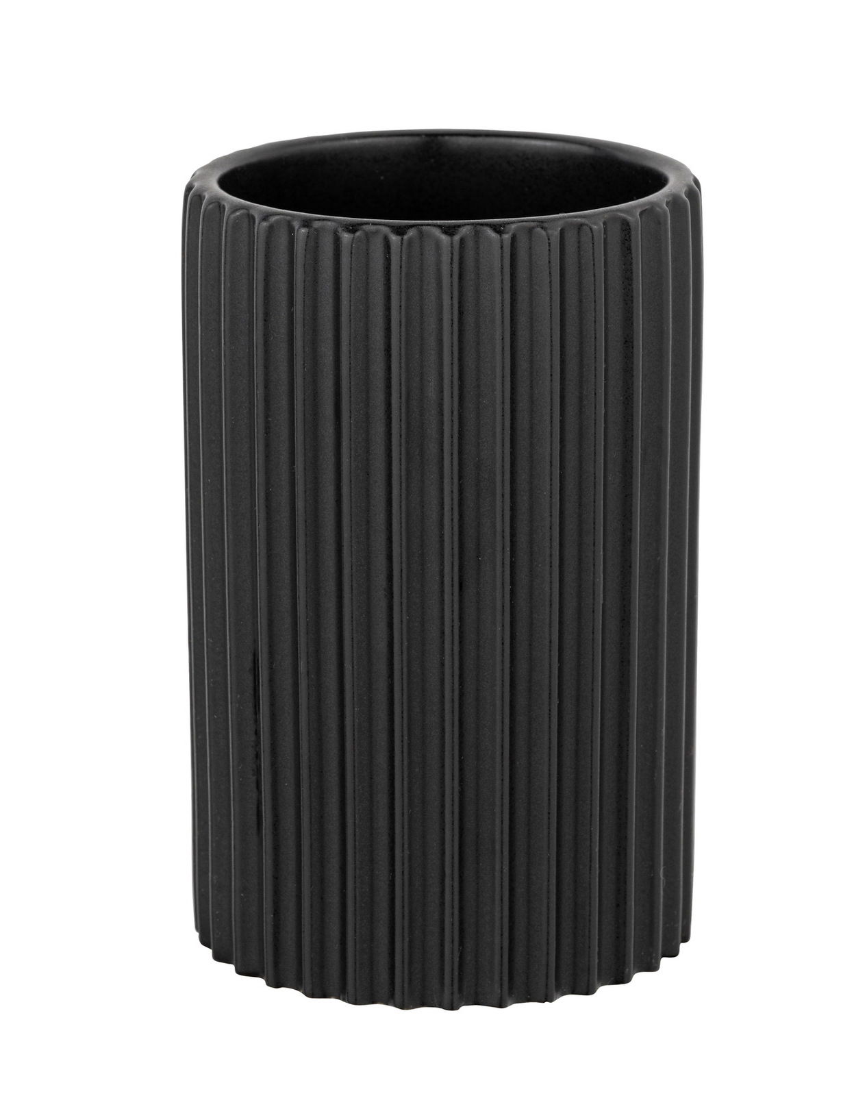 Schöner Wohnen Zahnputzbecher SOLIERA Schwarzer, geriffelter Keramik Zahnputzbecher Soliera, frontal abgebildet