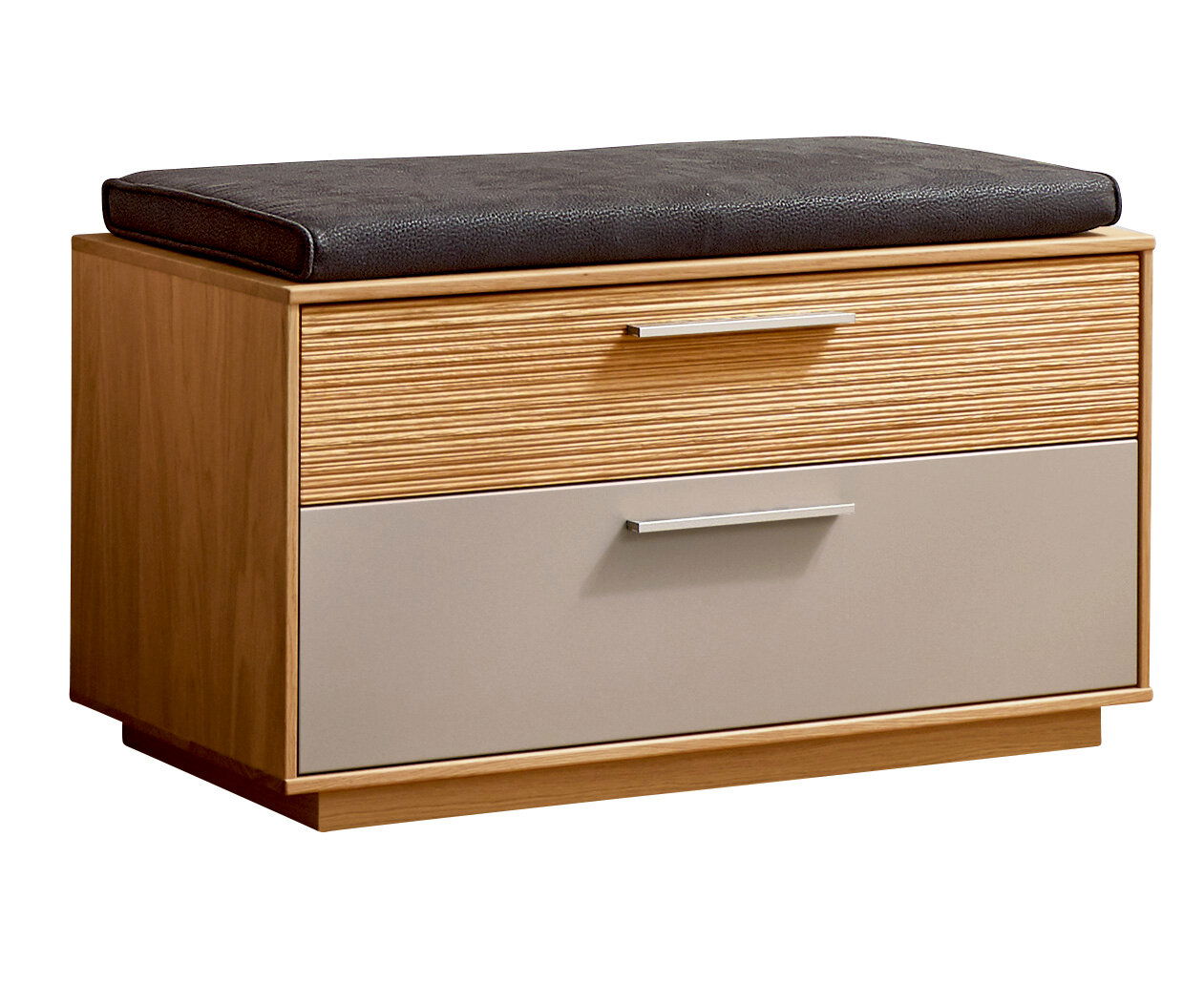 VOSS Bank LOVENO Holzbank mit zwei Schubladen und gepolstertem Sitz, seitliche Perspektive