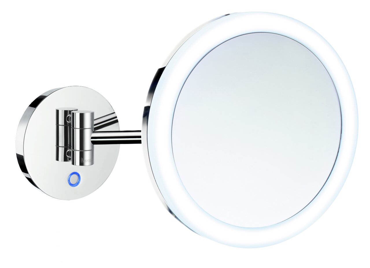 Wandmontierter Kosmetikspiegel mit Dual-LED-Beleuchtung, seitliche Perspektive
