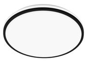 Runde LED-Deckenleuchte mit schwarzem Rand, seitliche Perspektive