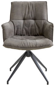 Grauer Sessel Novel OSAKA mit gepolstertem Sitz und Rückenlehne, auf schwarzem Metallgestell, Frontalansicht