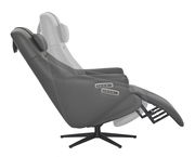 Grauer Relaxsessel in seitlicher Perspektive mit verstellbarer Rückenlehne und Fußstütze.