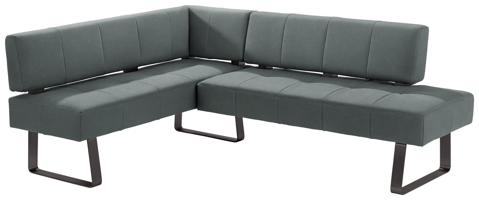 Moderano Eckbank LUPO II Moderne Eckbank in dunklem Stoffbezug mit Metallbeinen, seitliche Perspektive