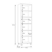 Vitrine mit fünf Regalböden, Gesamtmaße 203 cm Höhe, 60 cm Breite, 41 cm Tiefe, seitliche Perspektive