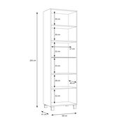 Vitrine mit fünf Regalböden, Gesamtmaße 203 cm Höhe, 60 cm Breite, 41 cm Tiefe, seitliche Perspektive