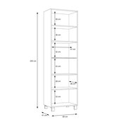 Vitrine mit fünf Regalböden, Gesamtmaße 203 cm Höhe, 60 cm Breite, 41 cm Tiefe, seitliche Perspektive